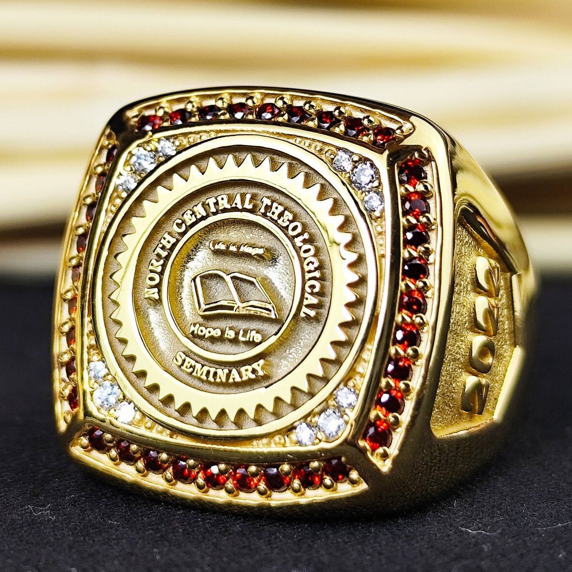 Personalized College Class Ring, Gold Plated Sterling Silver Graduation Signet, Custom University Initials