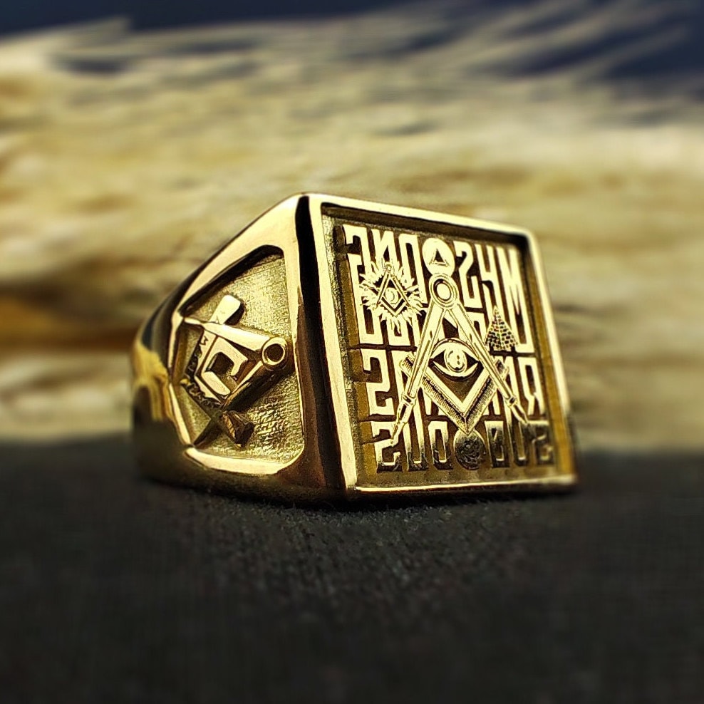 Square Masonic Ring for Men, Engraved Freemason Signet, Lodge Gift