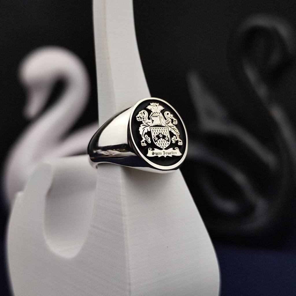 Custom Family Crest Ring, Engraved Coat of Arms Signet, Personalized Heritage Gift for Him