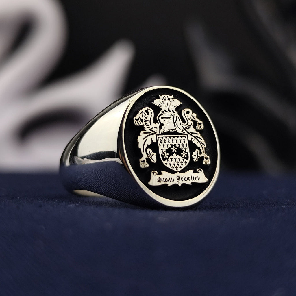 Custom Family Crest Ring, Engraved Coat of Arms Signet, Personalized Heritage Gift for Him