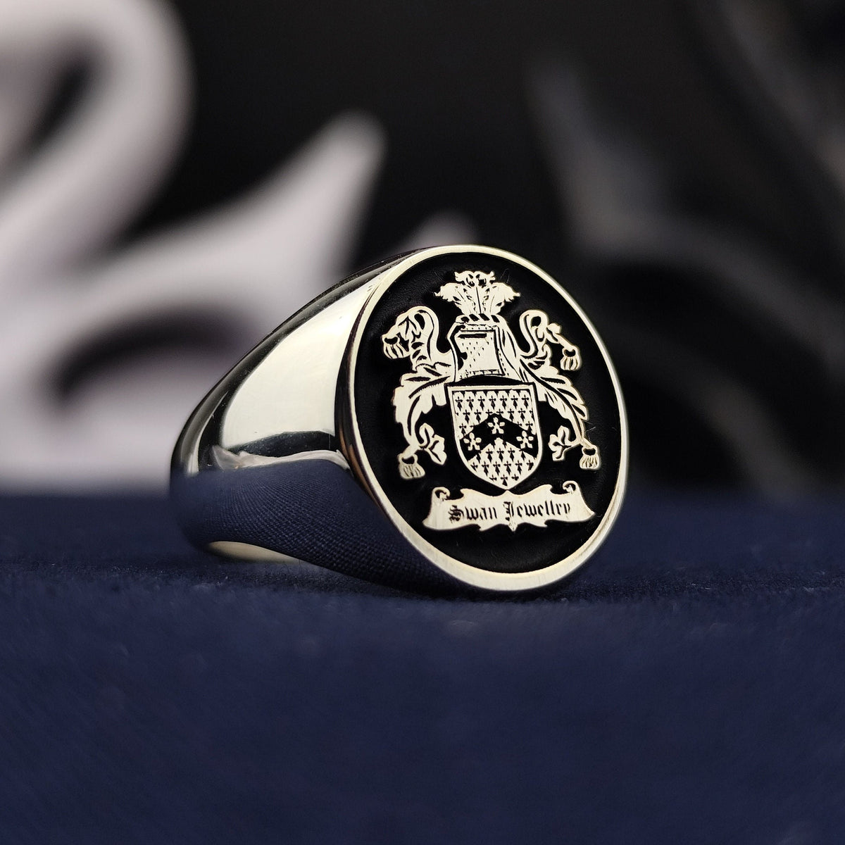 Custom Family Crest Ring, Engraved Coat of Arms Signet, Personalized Heritage Gift for Him