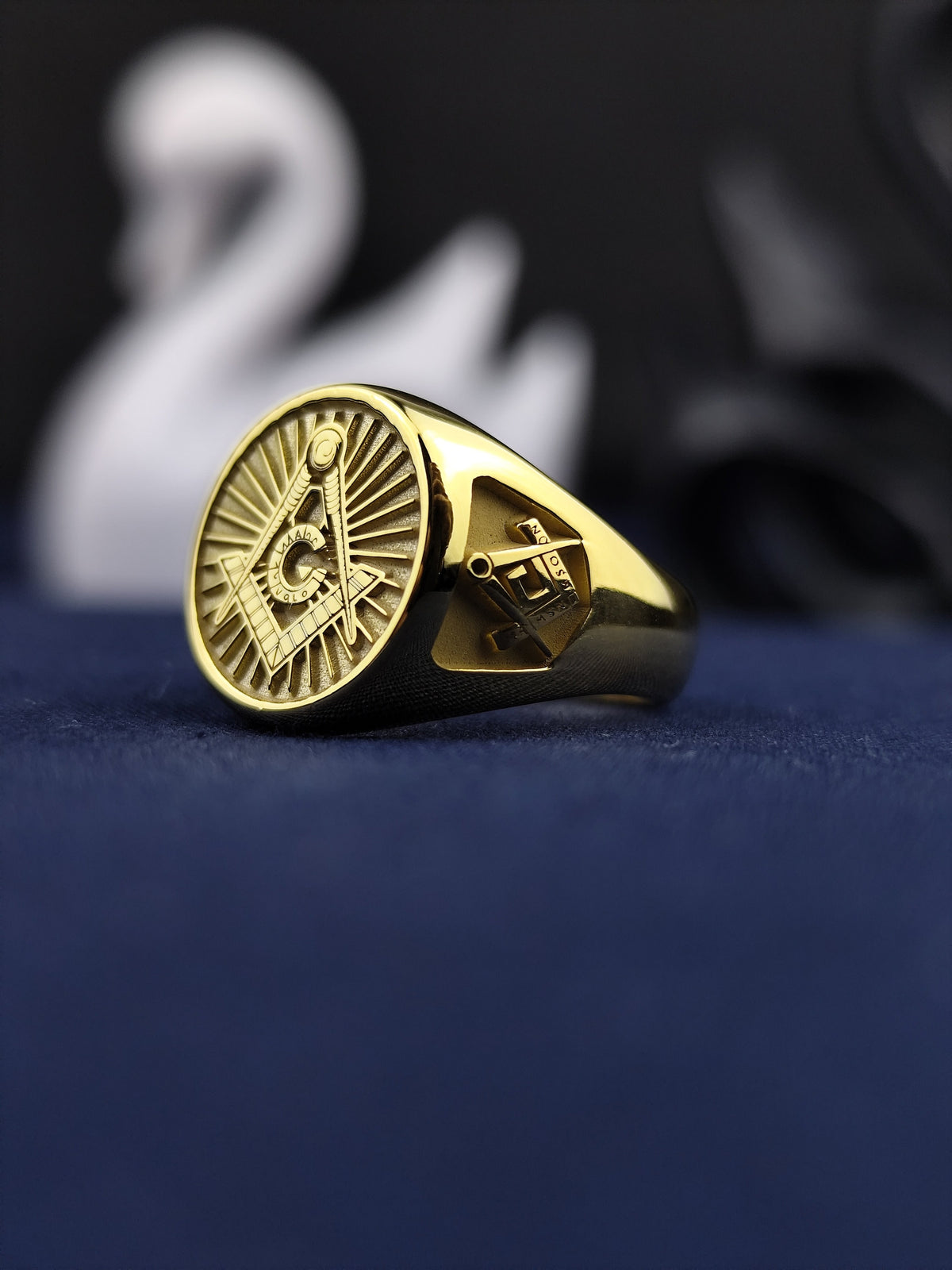 Gold Plated Freemason Signet Ring, Engraved G Emblem, Master Mason Jewelry, Lodge Gift