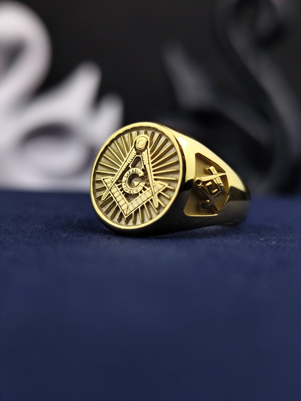 Gold Plated Freemason Signet Ring, Engraved G Emblem, Master Mason Jewelry, Lodge Gift