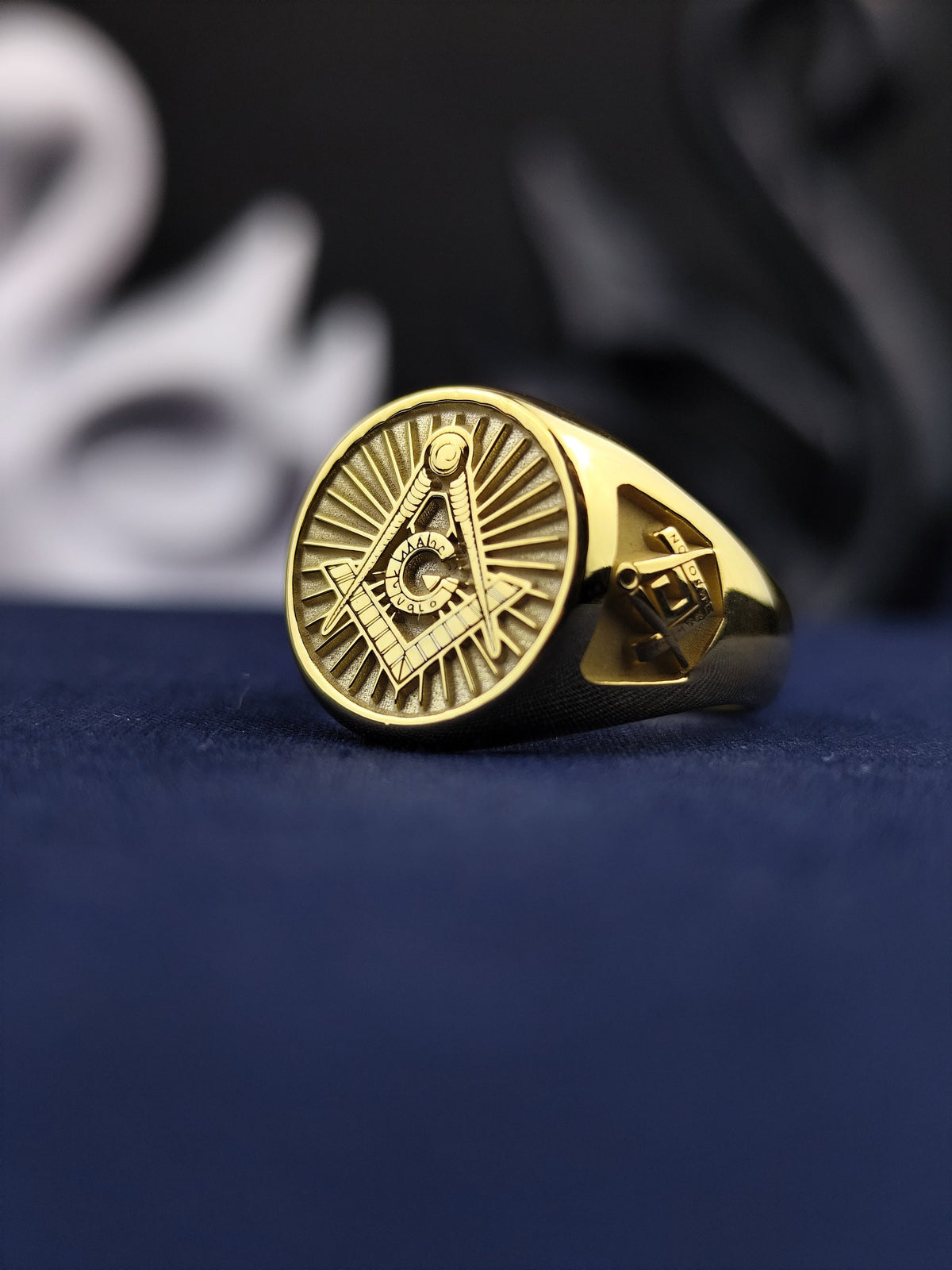 Gold Plated Freemason Signet Ring, Engraved G Emblem, Master Mason Jewelry, Lodge Gift