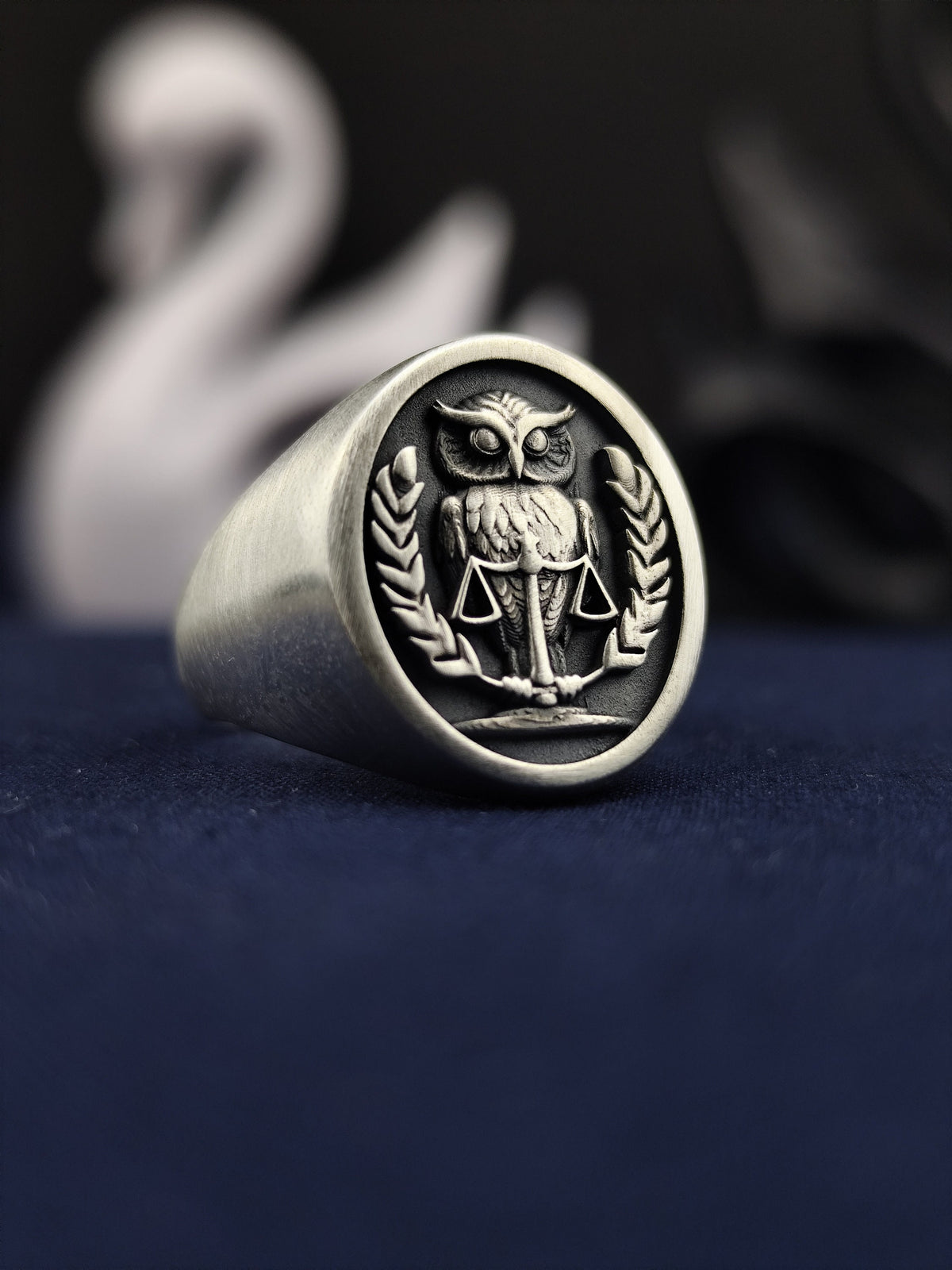 Sterling Silver 3D Owl Signet Ring – Raised Wisdom Symbol Bird Crest Jewelry Gift
