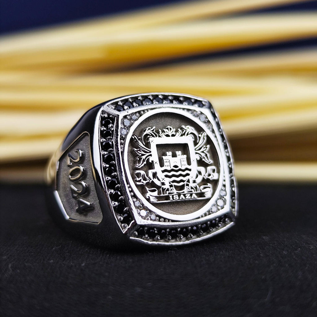 Coat of Arms Ring: Custom Engraved Family Crest Signet Men's Silver