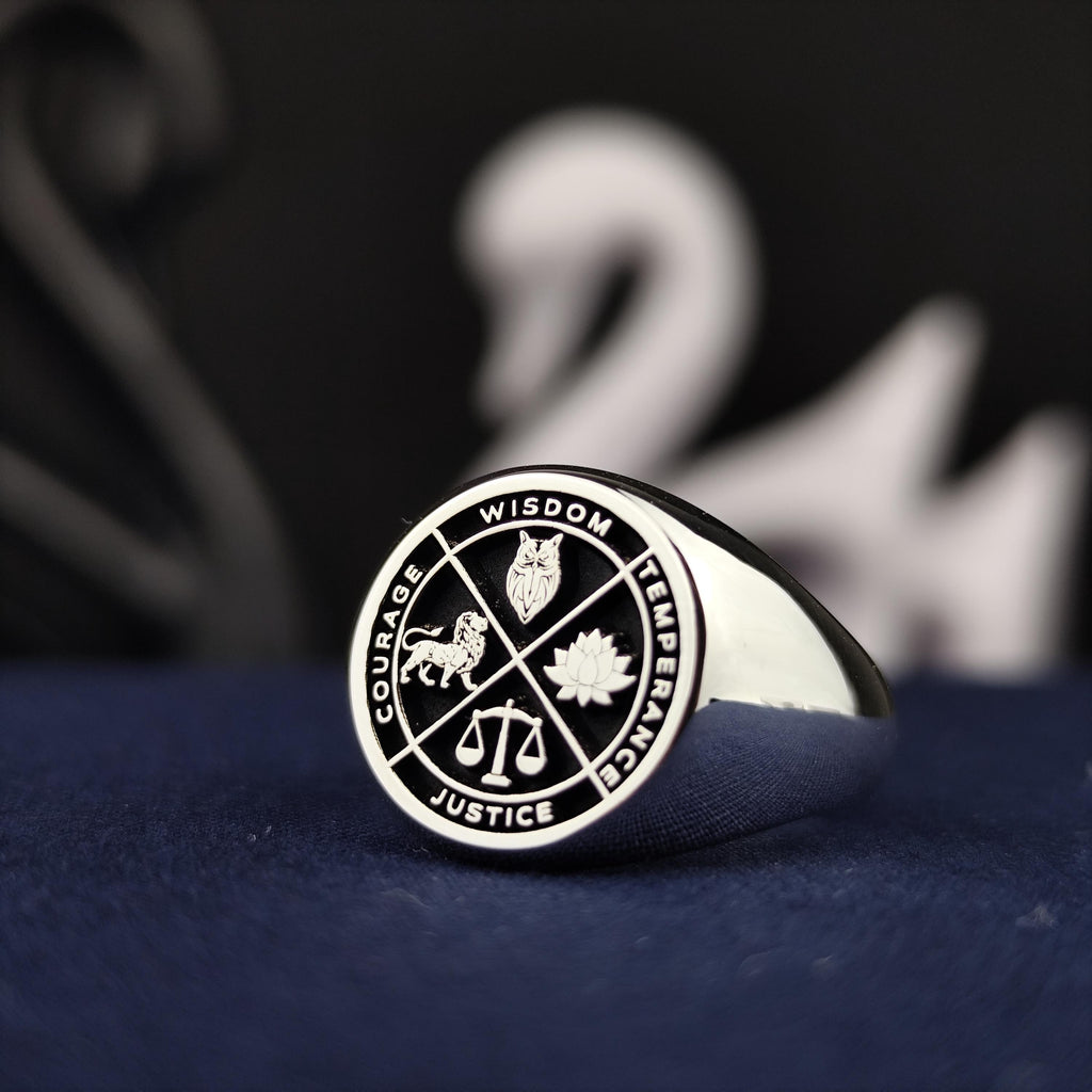 Wisdom Symbol Statement Ring, Personalized Silver Signet, Meaningful Graduation Gift