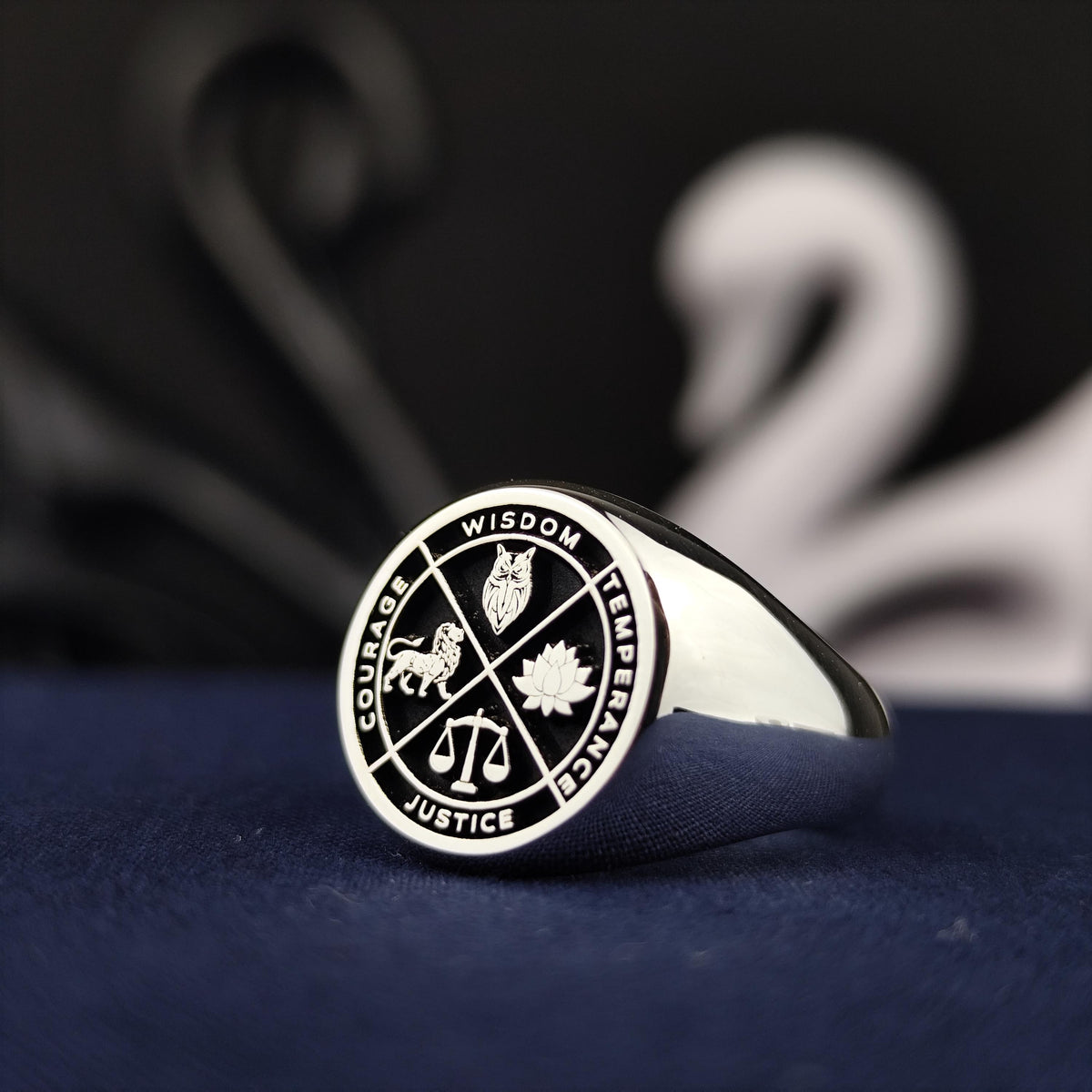 Wisdom Symbol Statement Ring, Personalized Silver Signet, Meaningful Graduation Gift