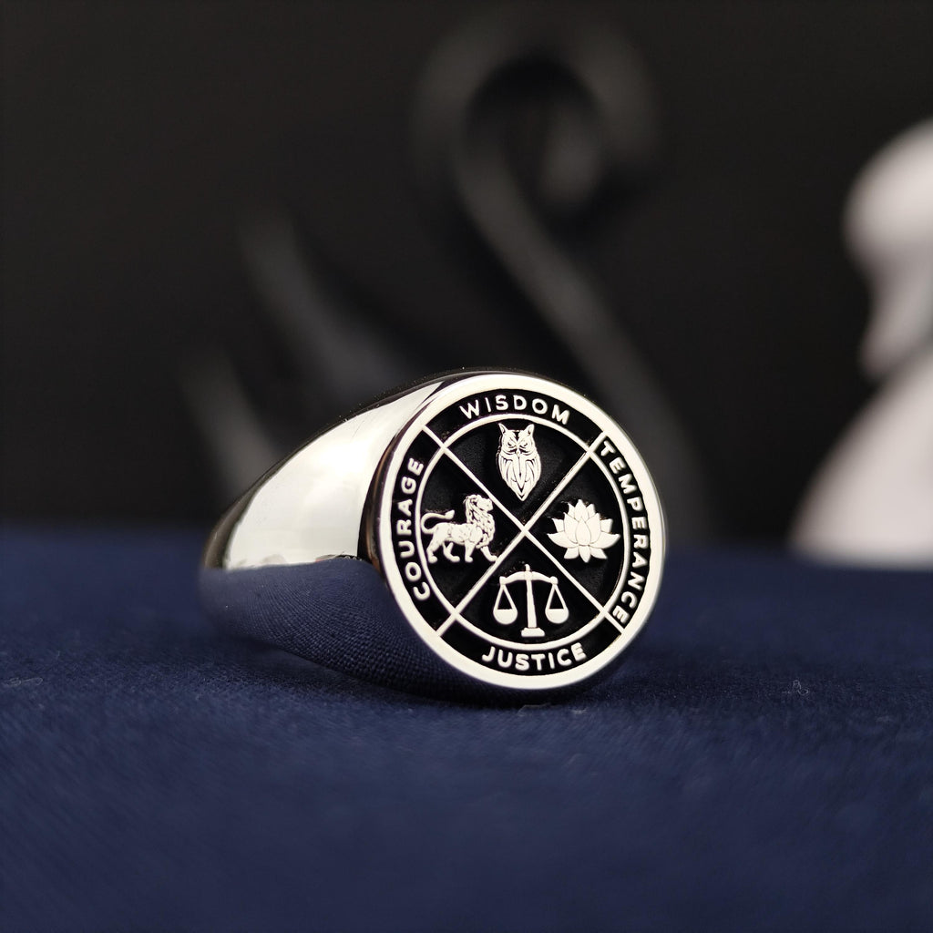 Wisdom Symbol Statement Ring, Personalized Silver Signet, Meaningful Graduation Gift
