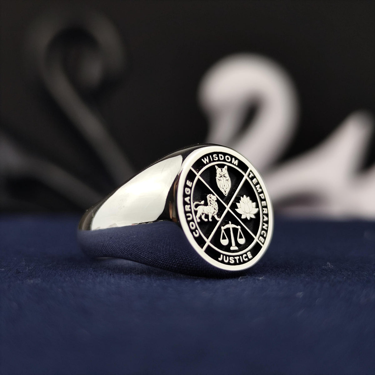 Wisdom Symbol Statement Ring, Personalized Silver Signet, Meaningful Graduation Gift