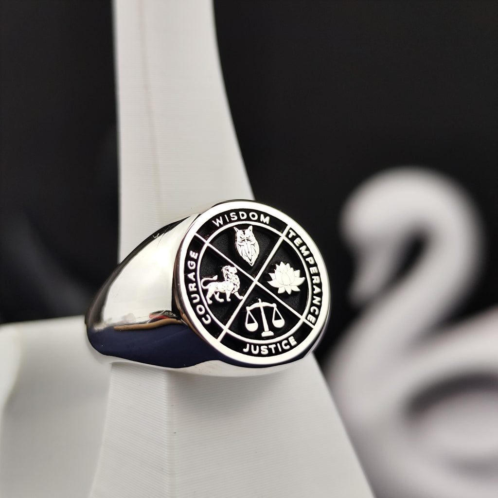 Wisdom Symbol Statement Ring, Personalized Silver Signet, Meaningful Graduation Gift
