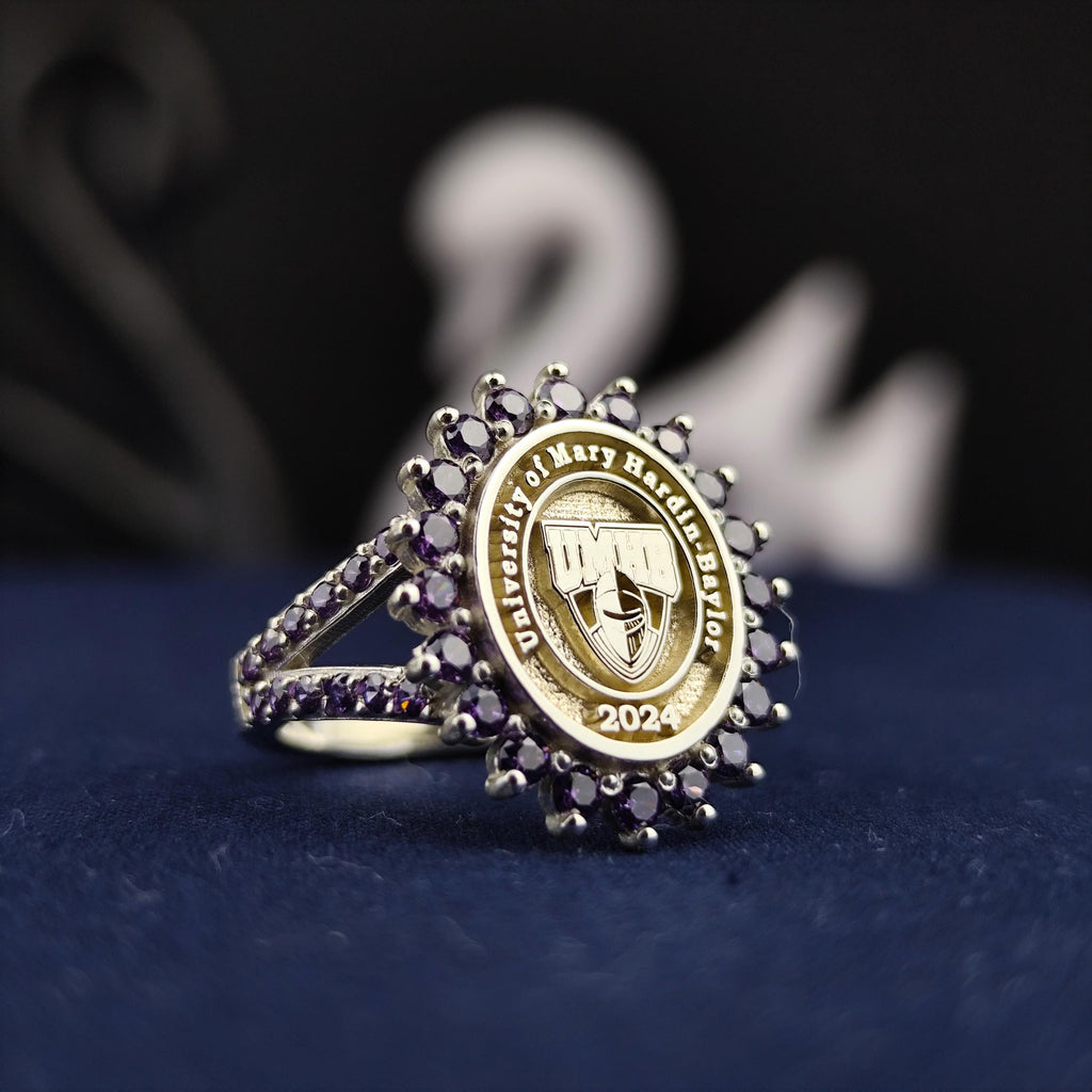Purple Stone Class Ring for Women, Custom University Signet, Graduation Gift