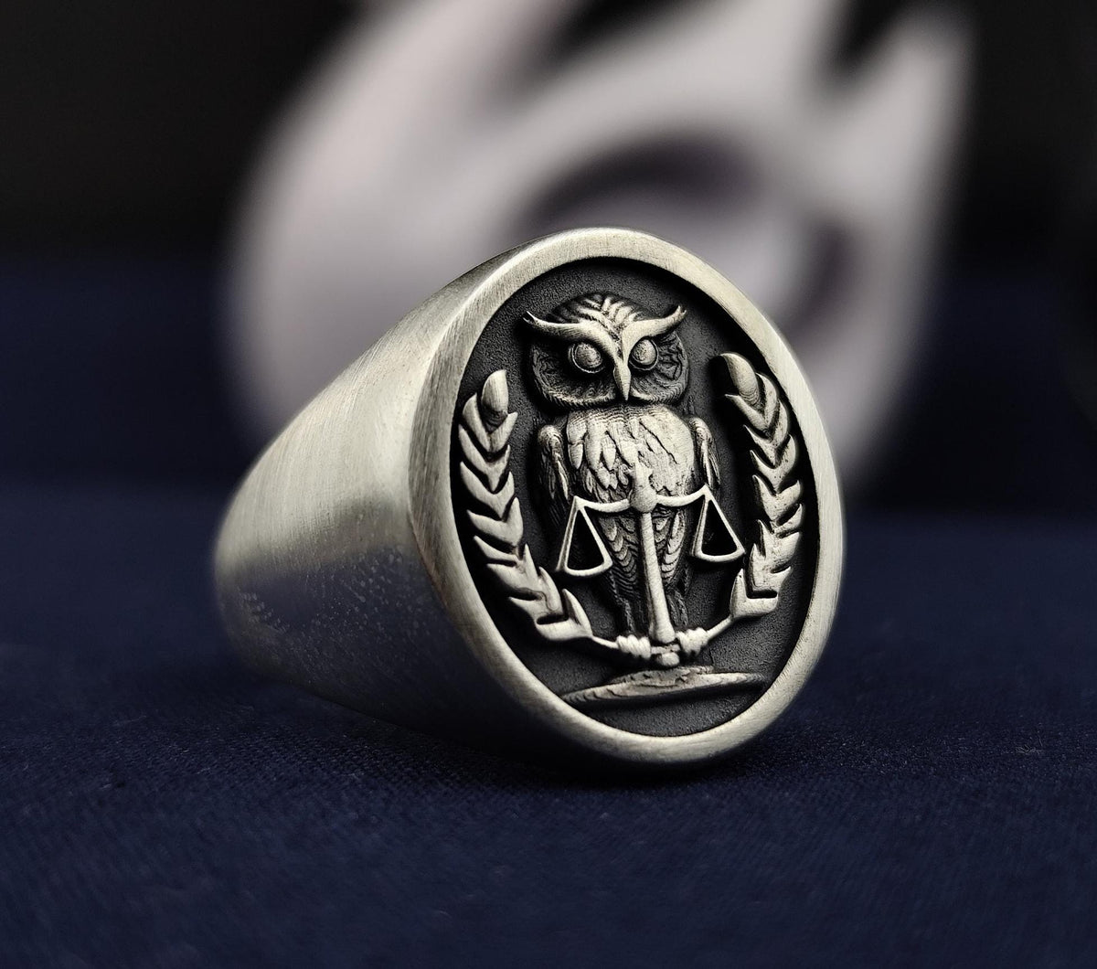 Sterling Silver 3D Owl Signet Ring – Raised Wisdom Symbol Bird Crest Jewelry Gift