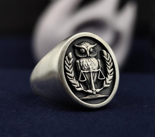 Sterling Silver 3D Owl Signet Ring – Raised Wisdom Symbol Bird Crest Jewelry Gift