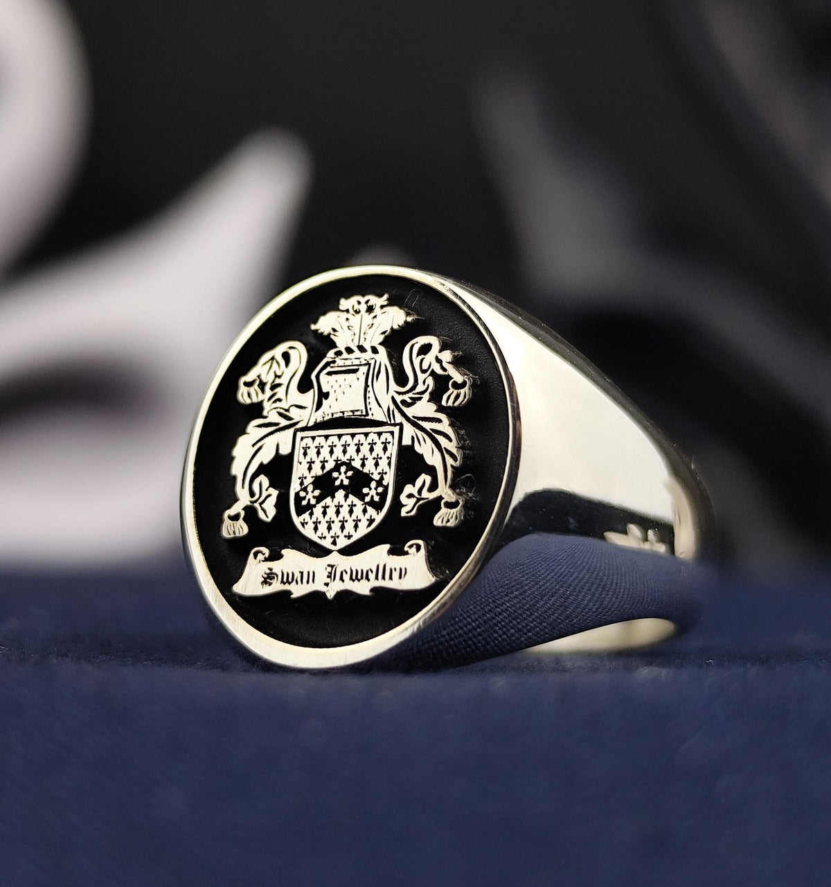 Custom Family Crest Ring, Engraved Coat of Arms Signet, Personalized Heritage Gift for Him