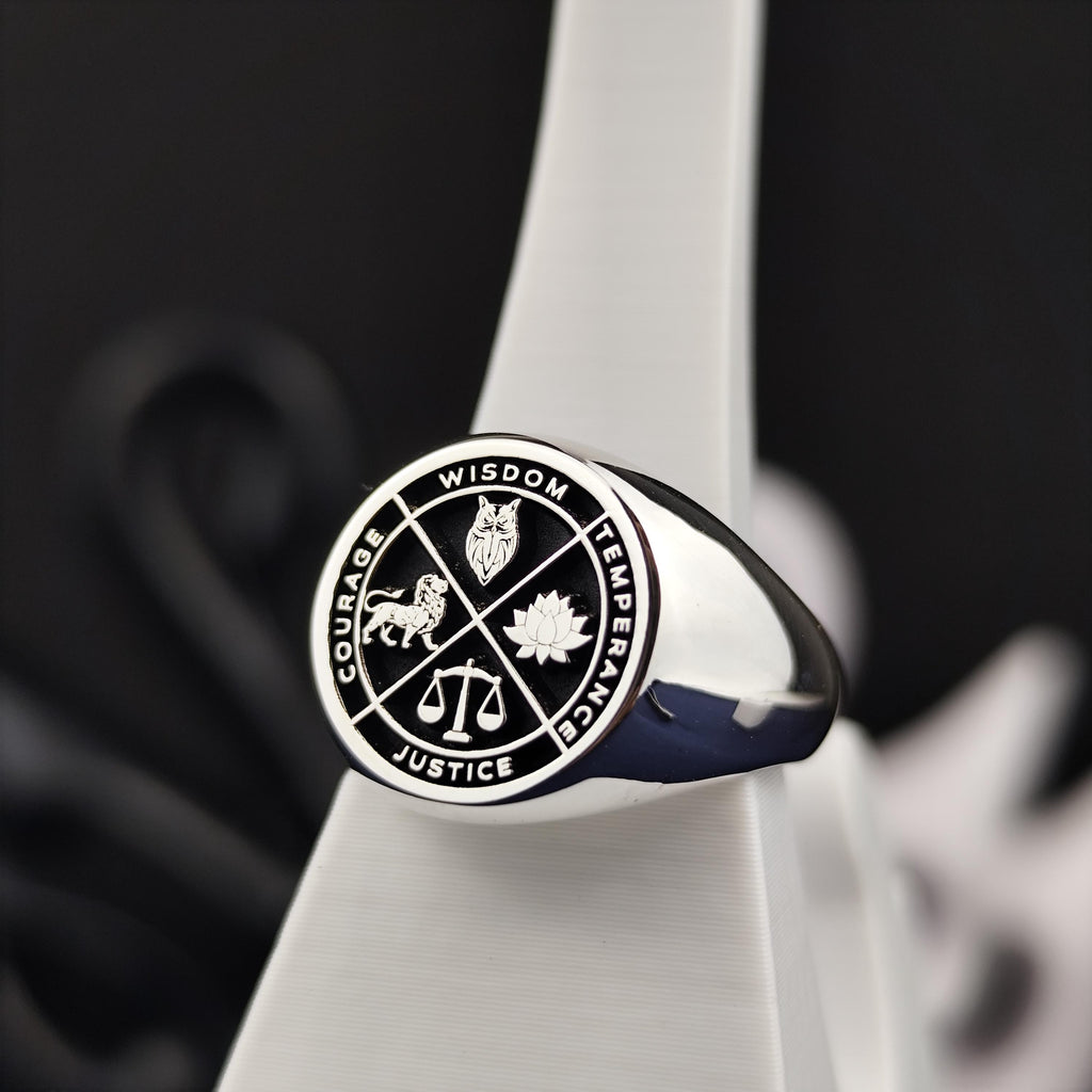 Wisdom Symbol Statement Ring, Personalized Silver Signet, Meaningful Graduation Gift