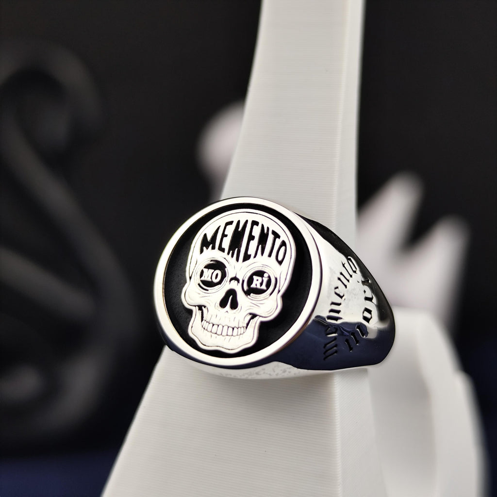 Memento Mori Skull Ring: Personalized Gothic Sterling Silver Jewelry