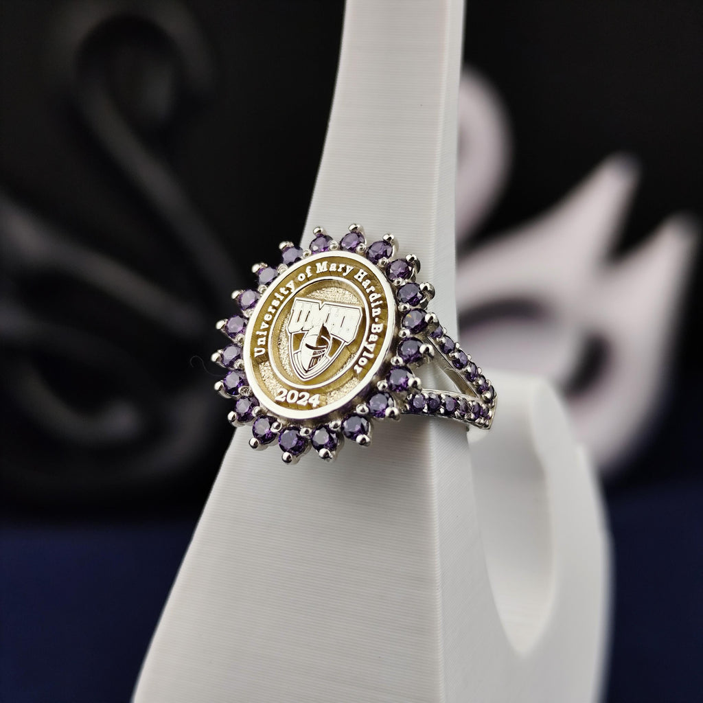 Purple Stone Class Ring for Women, Custom University Signet, Graduation Gift