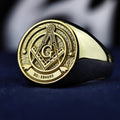 Gold Plated Masonic Signet Ring, Freemason Compass and G Symbol Jewelry, Mens Lodge Gift