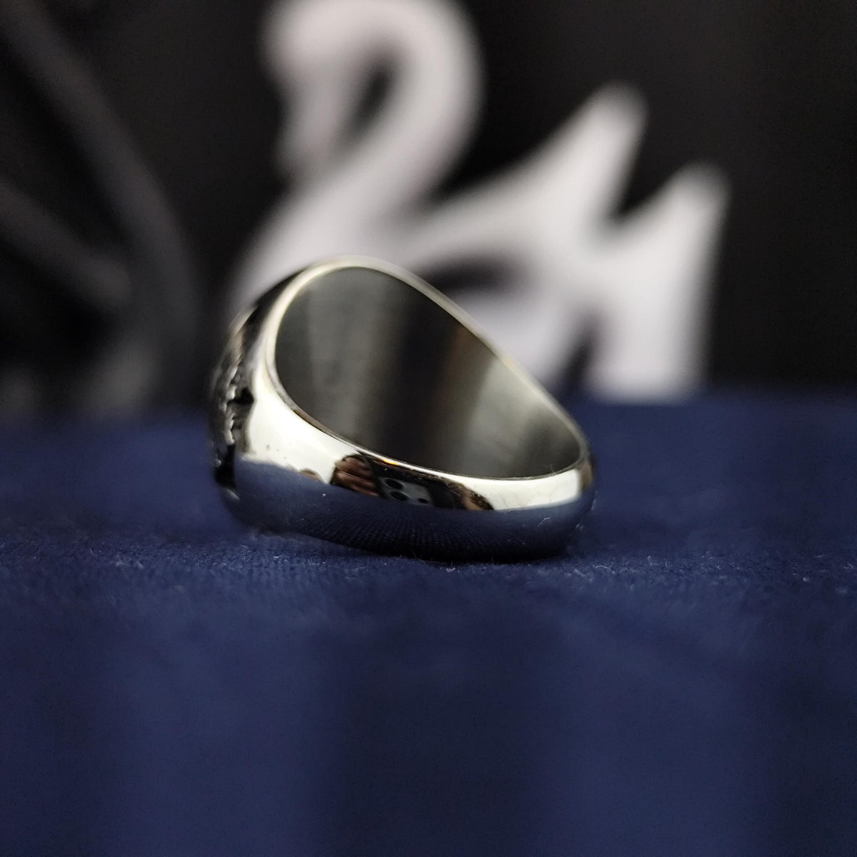 Black Enamel Initial Ring with Custom Monogram, Oval Signet in Sterling Silver or Gold
