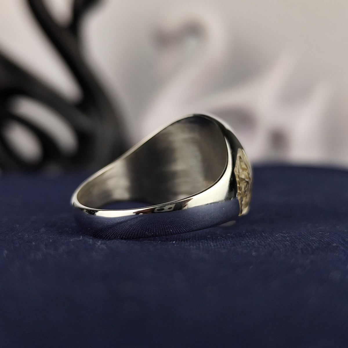 Silver Masonic Signet Ring, Square Compass Emblem, Vintage Men's Lodge Jewelry