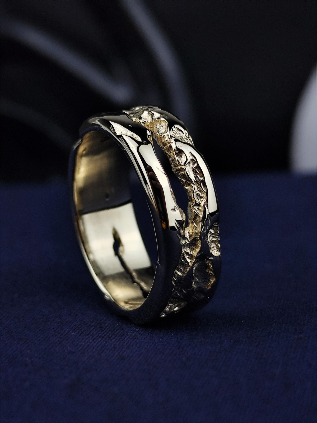 Organic Silver Ring, Rustic Sculptural Wedding Band, Textured Unisex Jewelry