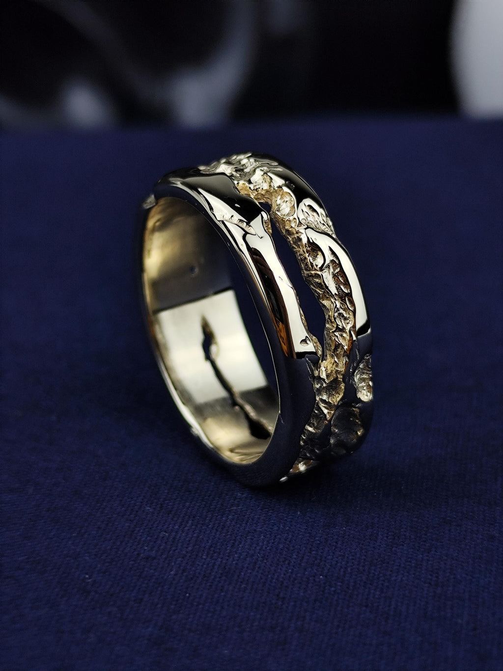Organic Silver Ring, Rustic Sculptural Wedding Band, Textured Unisex Jewelry