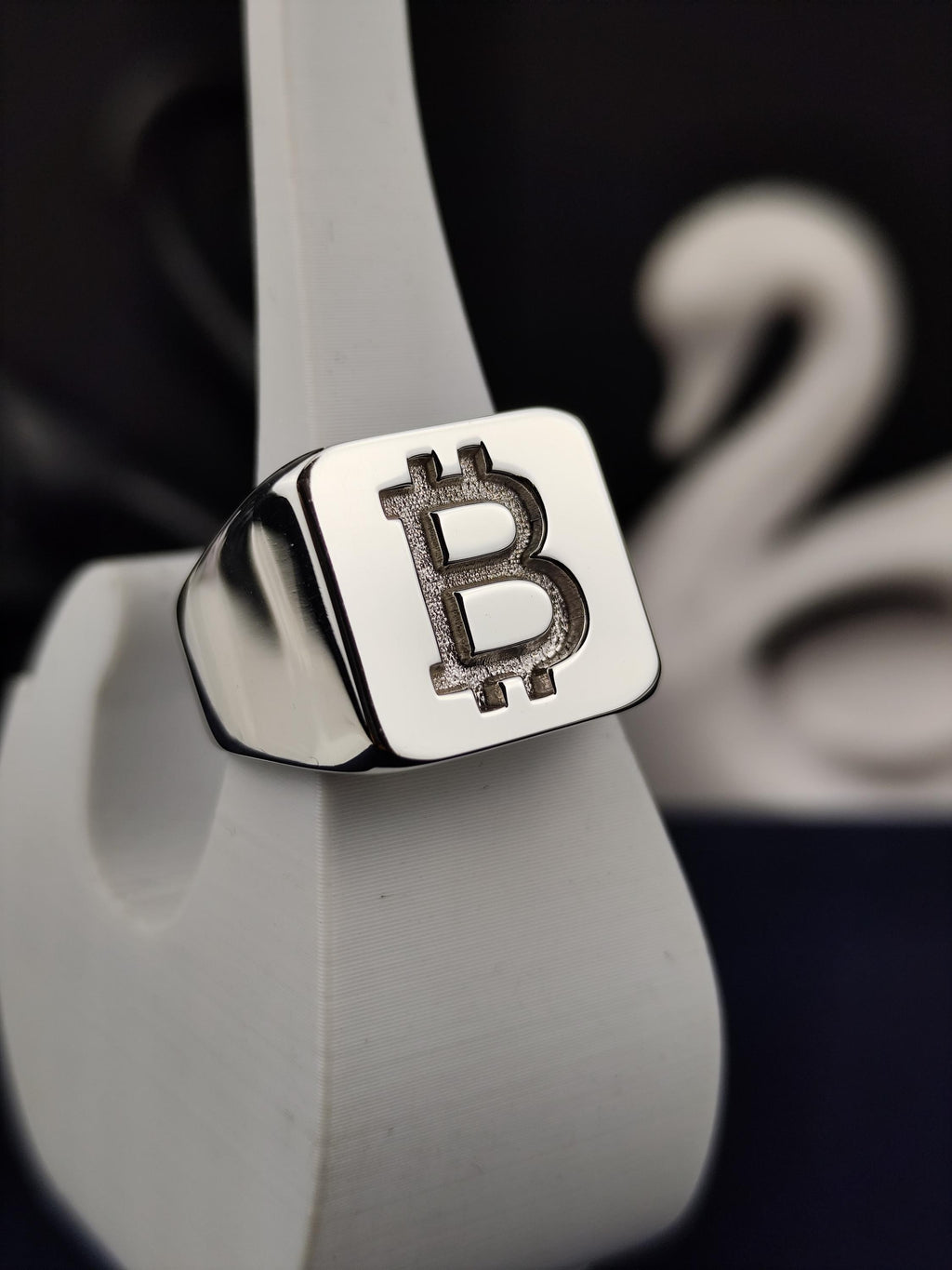 Bitcoin Signet Ring for Men, Square Sterling Silver Cryptocurrency Jewelry