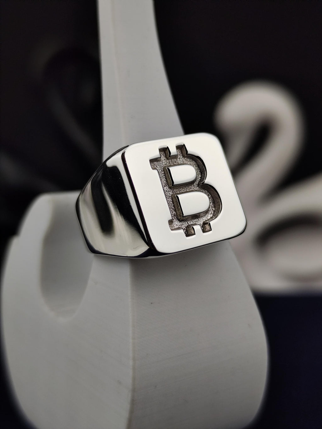 Bitcoin Signet Ring for Men, Square Sterling Silver Cryptocurrency Jewelry
