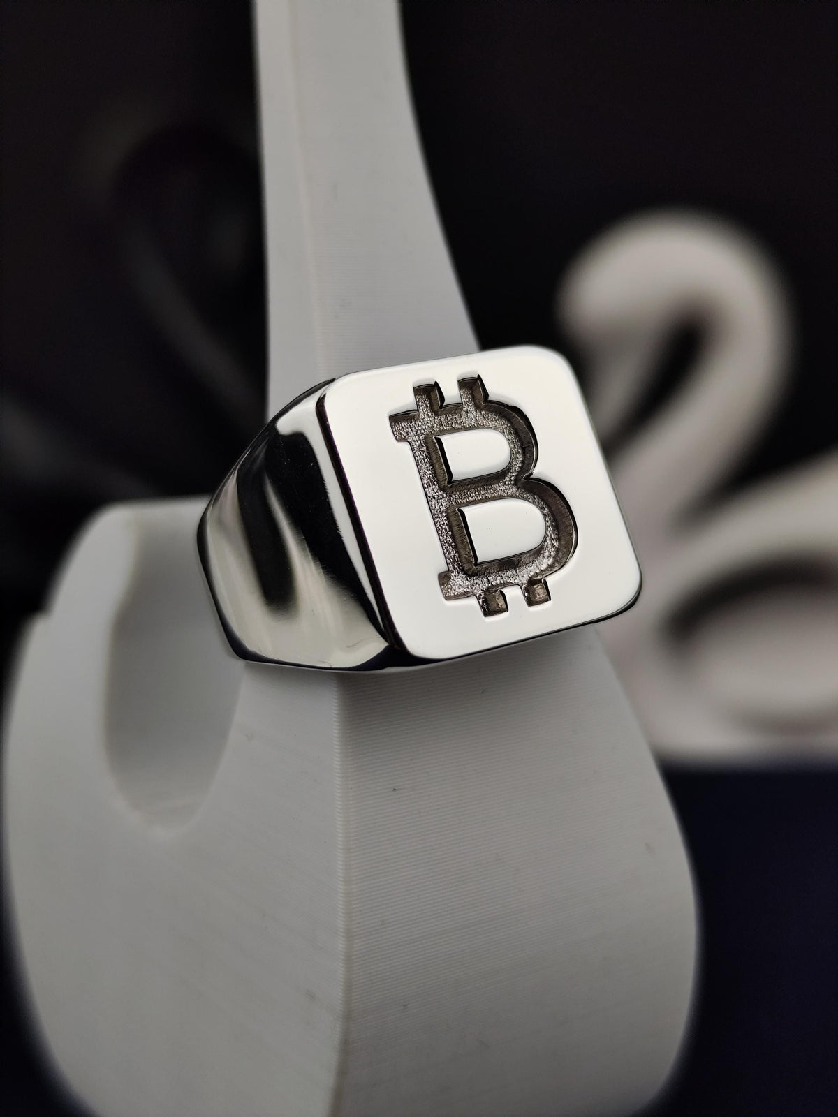 Bitcoin Signet Ring for Men, Square Sterling Silver Cryptocurrency Jewelry