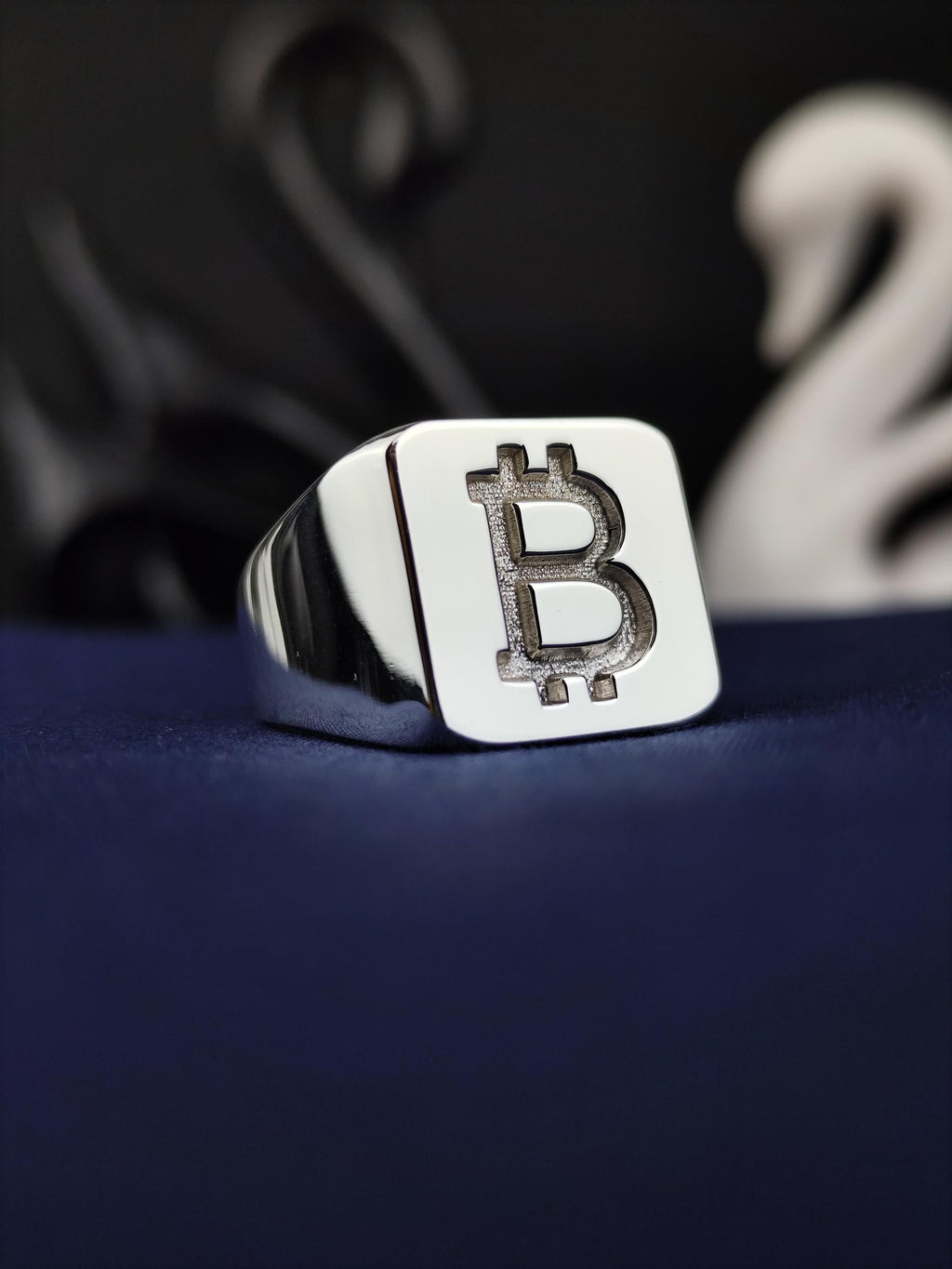 Bitcoin Signet Ring for Men, Square Sterling Silver Cryptocurrency Jewelry