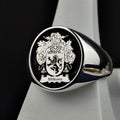 Custom Family Crest Ring, Black Enamel Coat of Arms Signet, Heirloom Gift