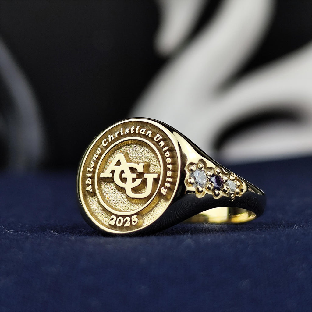 Personalized Women’s College Class Ring with Gemstone Accents