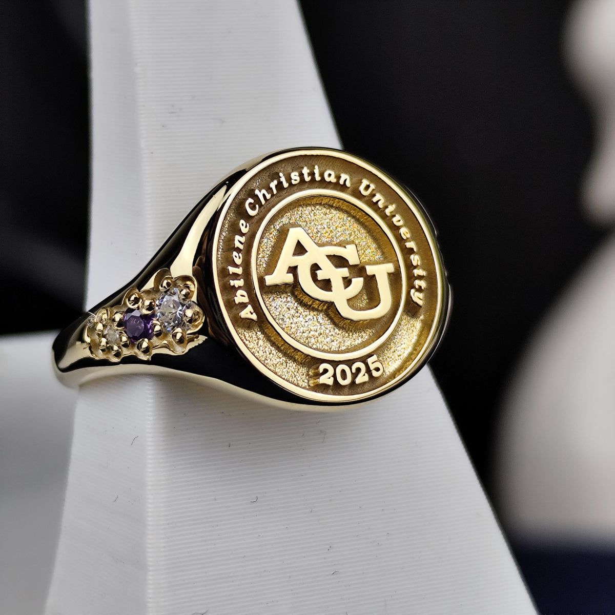 Personalized Women’s College Class Ring with Gemstone Accents