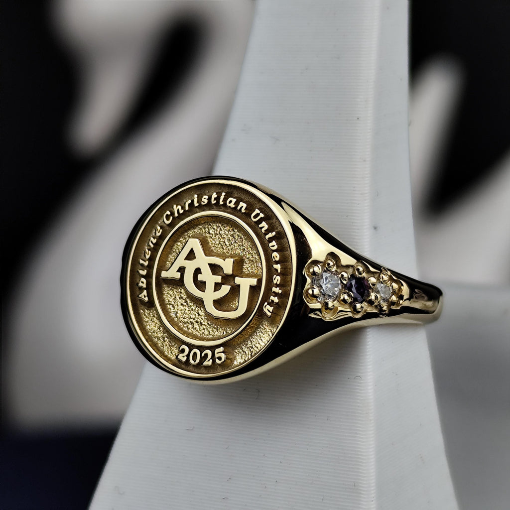 Personalized Women’s College Class Ring with Gemstone Accents