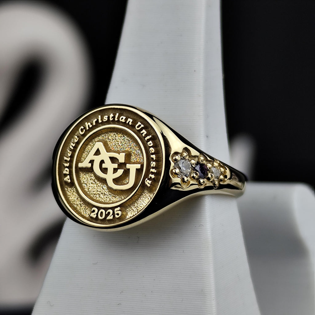 Personalized Women’s College Class Ring with Gemstone Accents