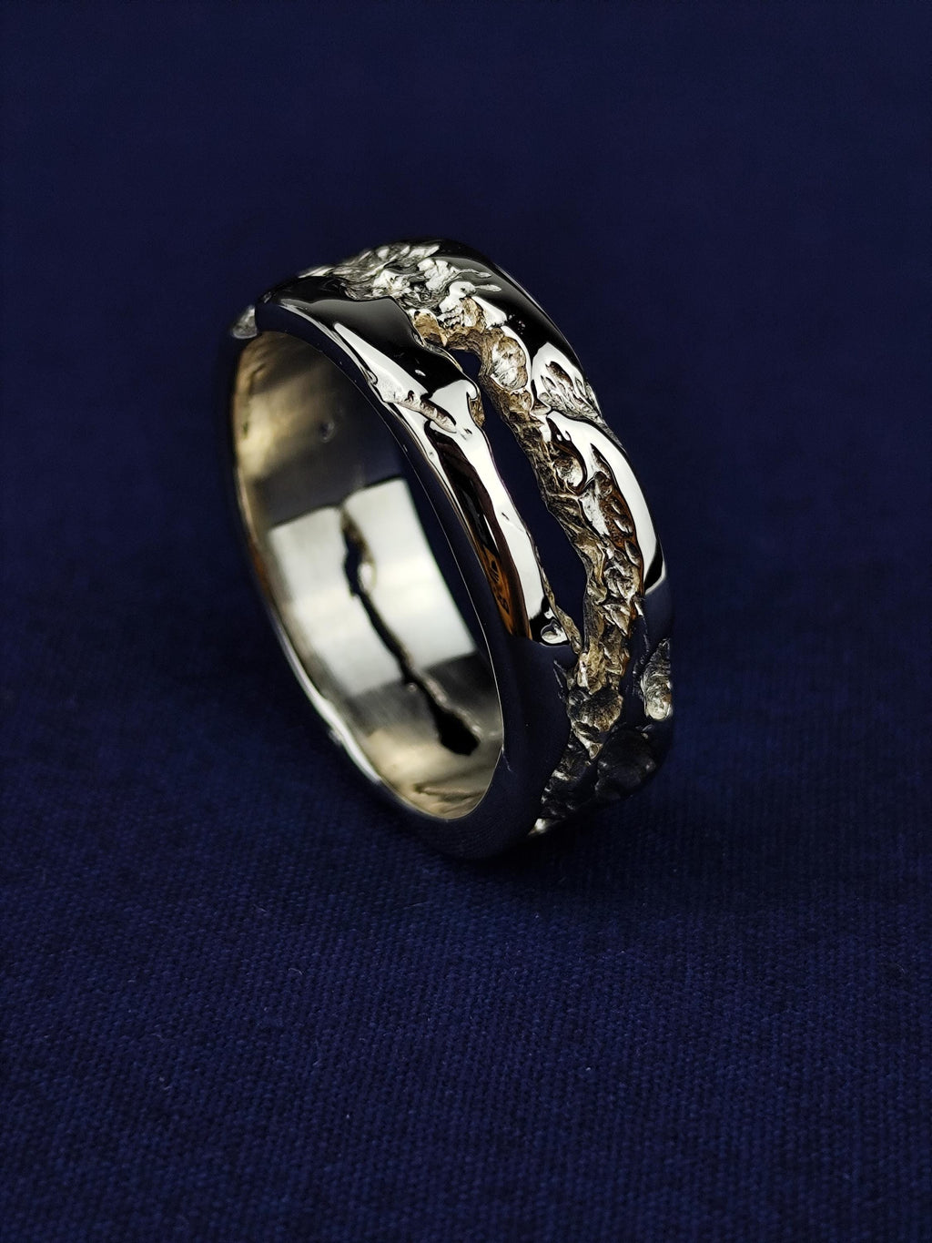 Men's Gold Ring, Solid Gold or Sterling Silver Rustic Textured Band