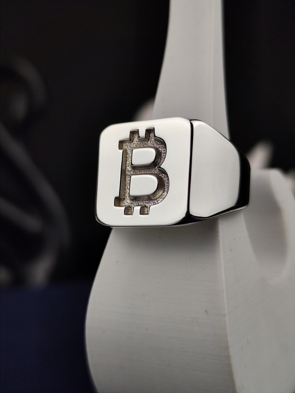 Bitcoin Signet Ring for Men, Square Sterling Silver Cryptocurrency Jewelry