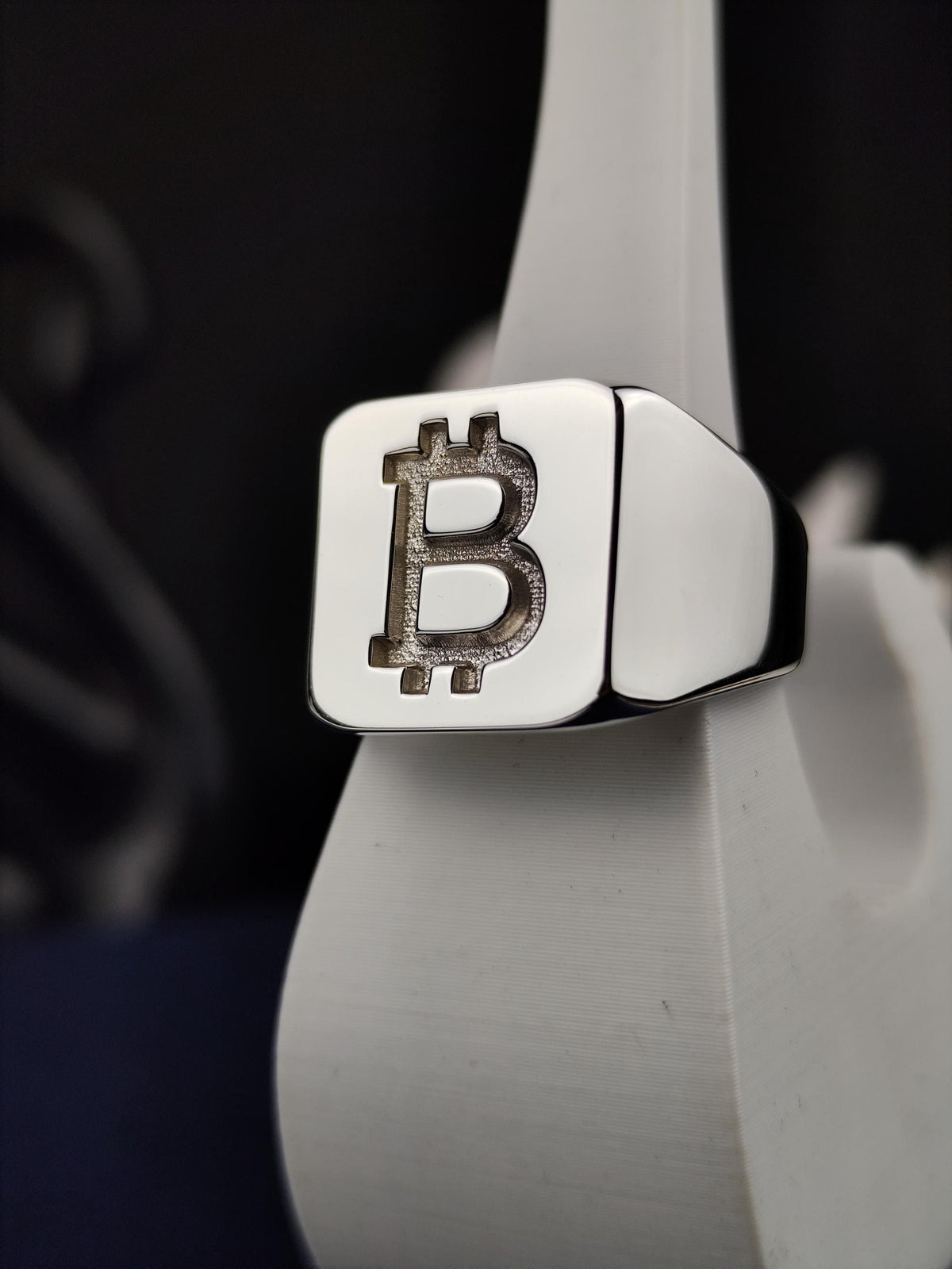 Bitcoin Signet Ring for Men, Square Sterling Silver Cryptocurrency Jewelry