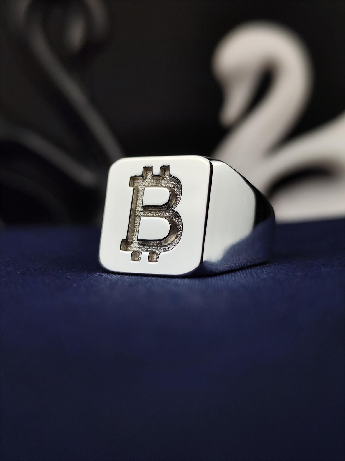 Bitcoin Signet Ring for Men, Square Sterling Silver Cryptocurrency Jewelry