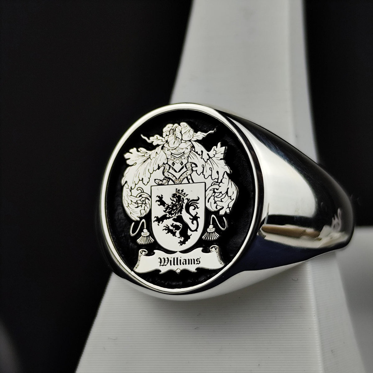 Custom Family Crest Ring, Black Enamel Coat of Arms Signet, Heirloom Gift