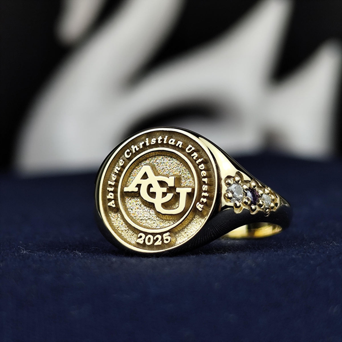 Personalized Women’s College Class Ring with Gemstone Accents