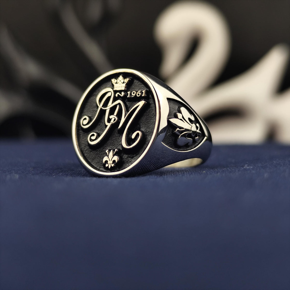 Personalized Oval Signet Ring, Custom Initial Monogram, Sterling Silver Gift for Him