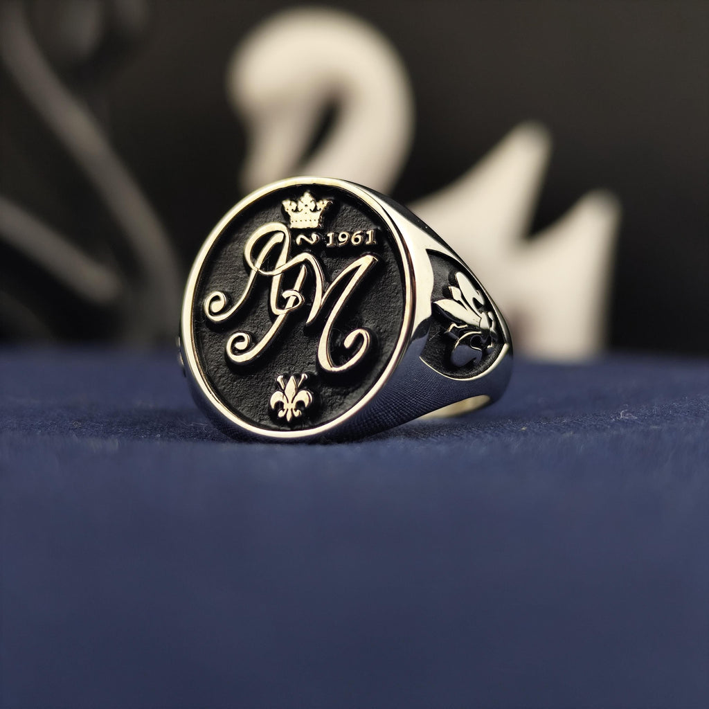 Personalized Oval Signet Ring, Custom Initial Monogram, Sterling Silver Gift for Him