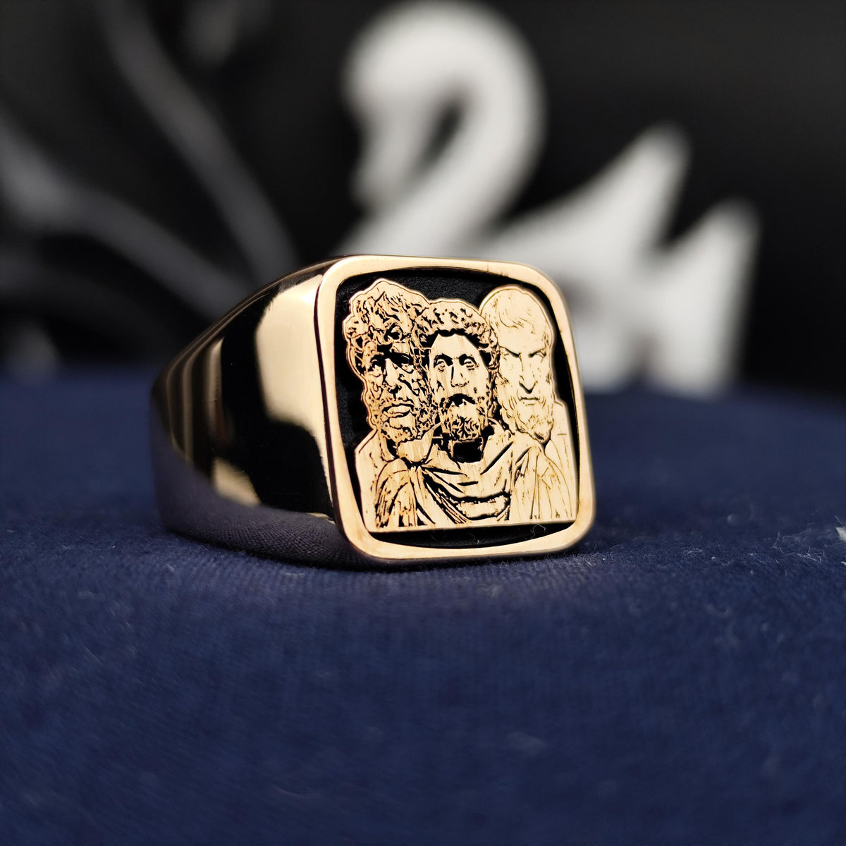 Stoic Philosophers Signet Ring, Marcus Aurelius Inspired, Sterling Silver or Solid Gold Gift