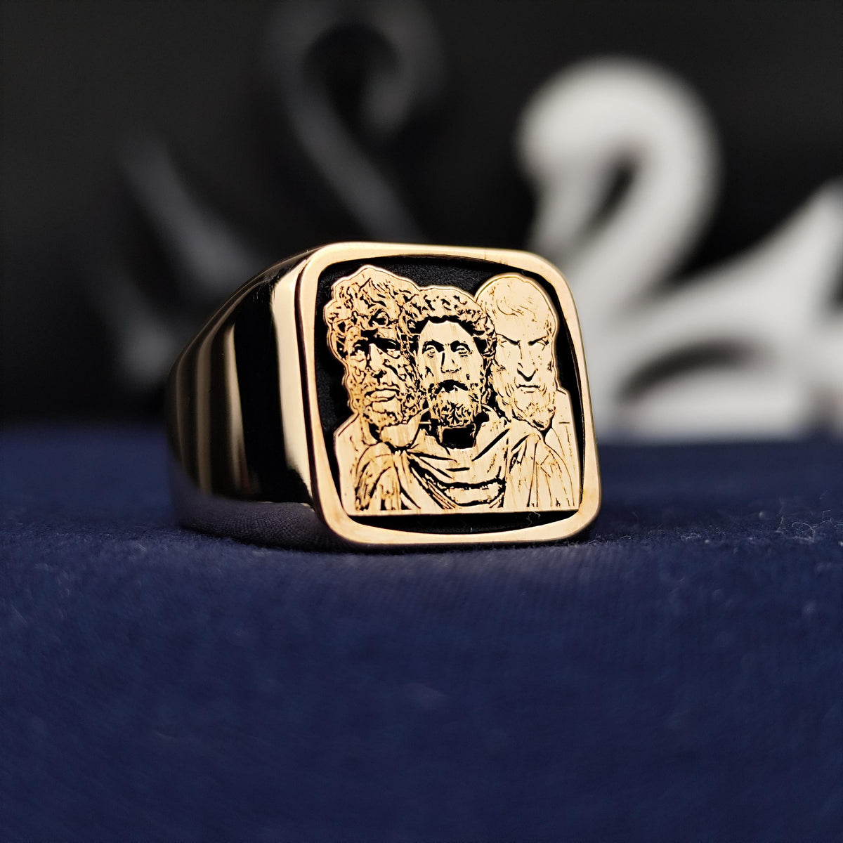Stoic Philosophers Signet Ring, Marcus Aurelius Inspired, Sterling Silver or Solid Gold Gift