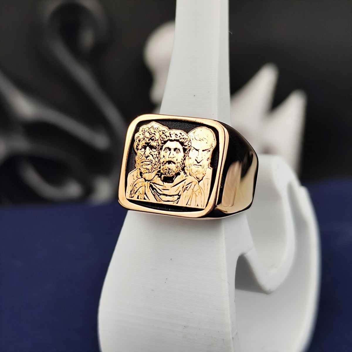 Stoic Philosophers Signet Ring, Marcus Aurelius Inspired, Sterling Silver or Solid Gold Gift