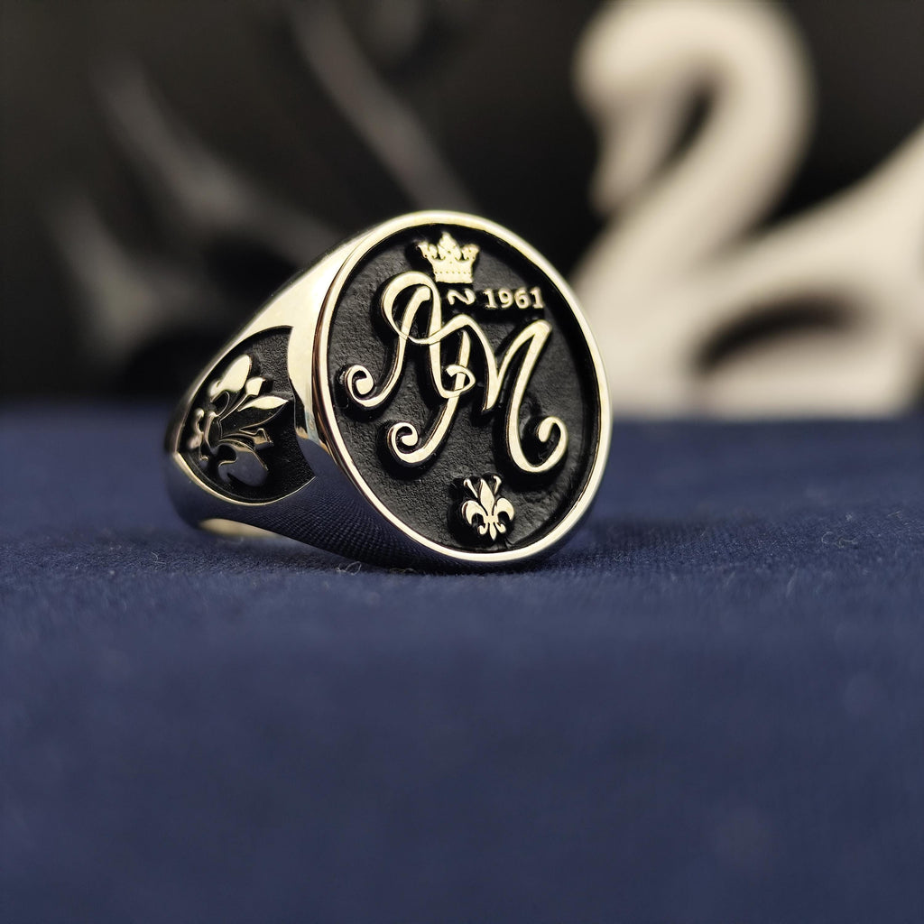 Personalized Oval Signet Ring, Custom Initial Monogram, Sterling Silver Gift for Him