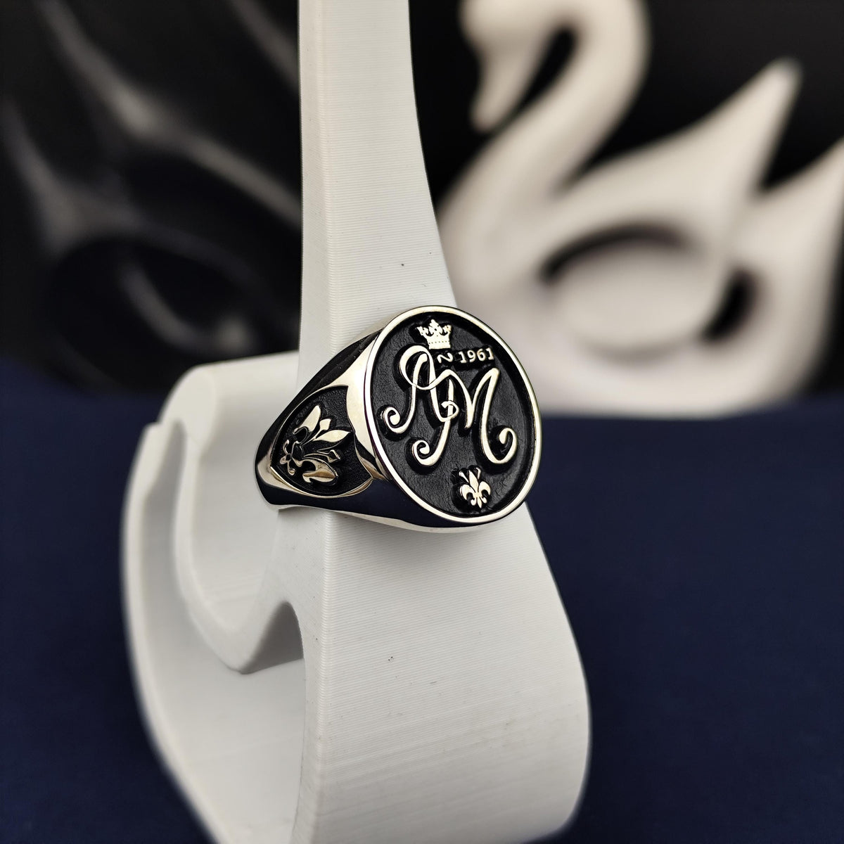 Personalized Oval Signet Ring, Custom Initial Monogram, Sterling Silver Gift for Him