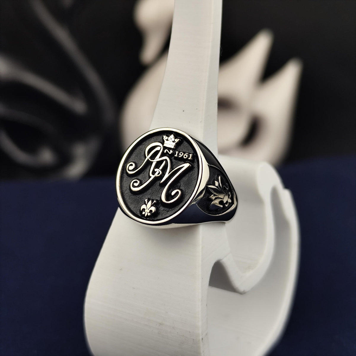 Personalized Oval Signet Ring, Custom Initial Monogram, Sterling Silver Gift for Him